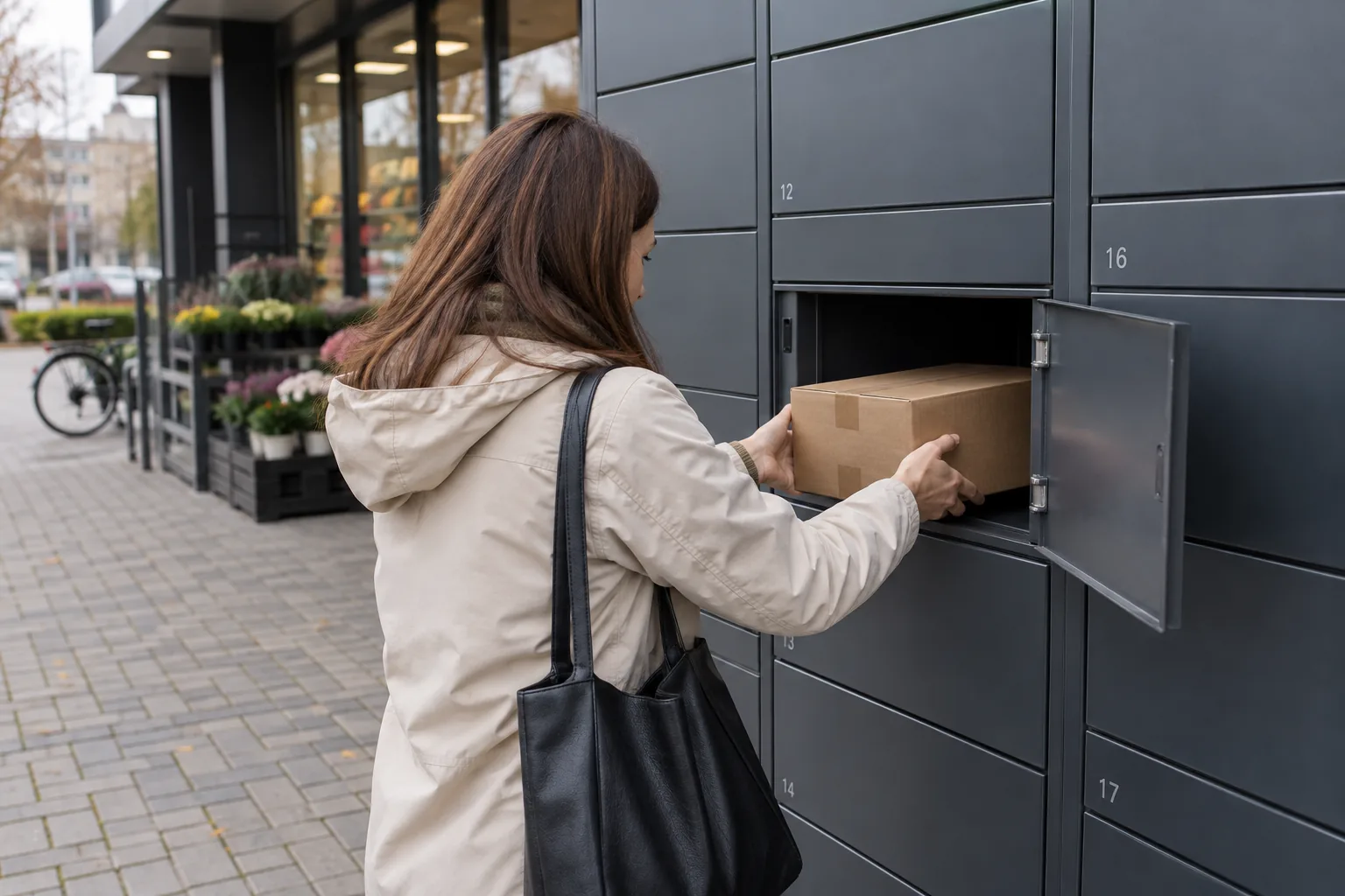 A customer placing a return parcel into a parcel locker