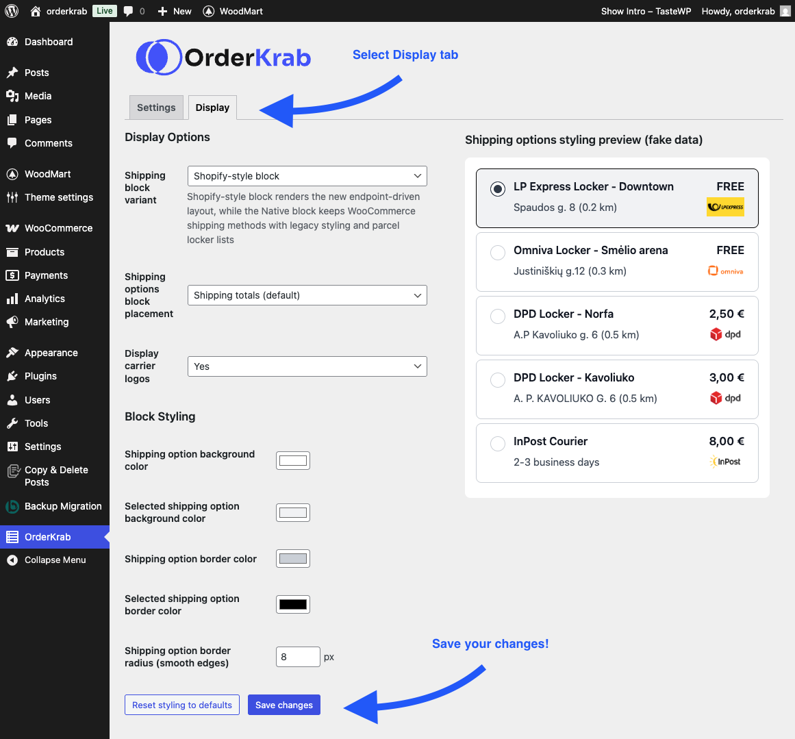 Setting up the OrderKrab plugin