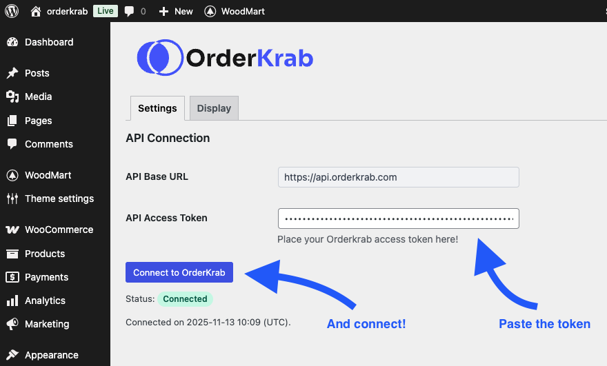 Setting up the OrderKrab plugin